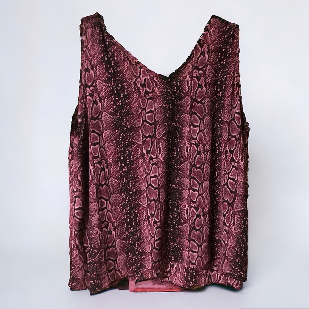 A MTL 1980 Purple Red Animal Print Sleeveless Lightweight V-neck Blouse 3X - Picture 1 of 4